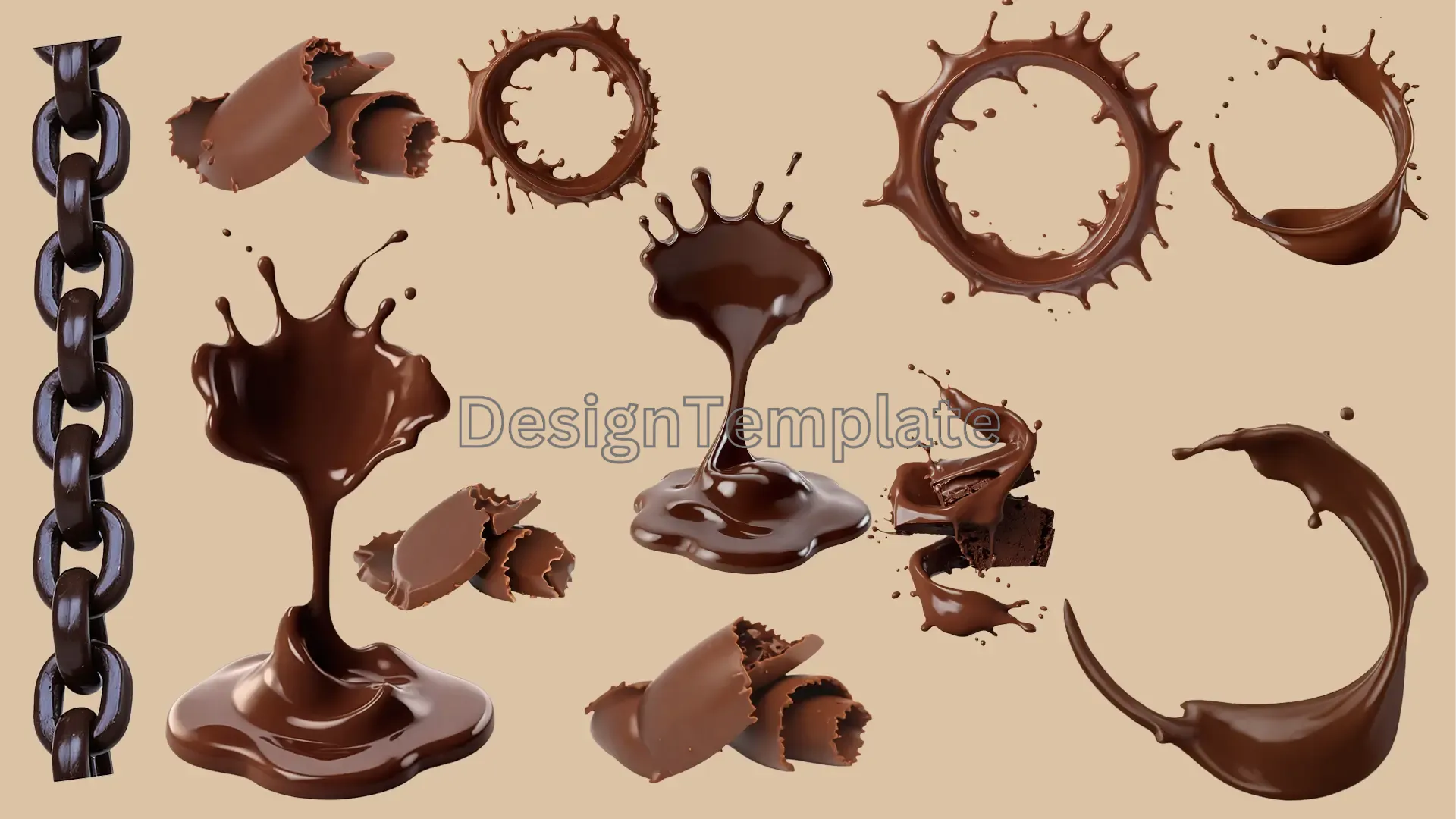 Chocolate Splash and Piece 3D Elements image